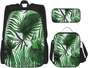 Multi Functional Palm Tree. Print Backpack Set With Lunch Bag And Pencil Case,Leisure,Fashion