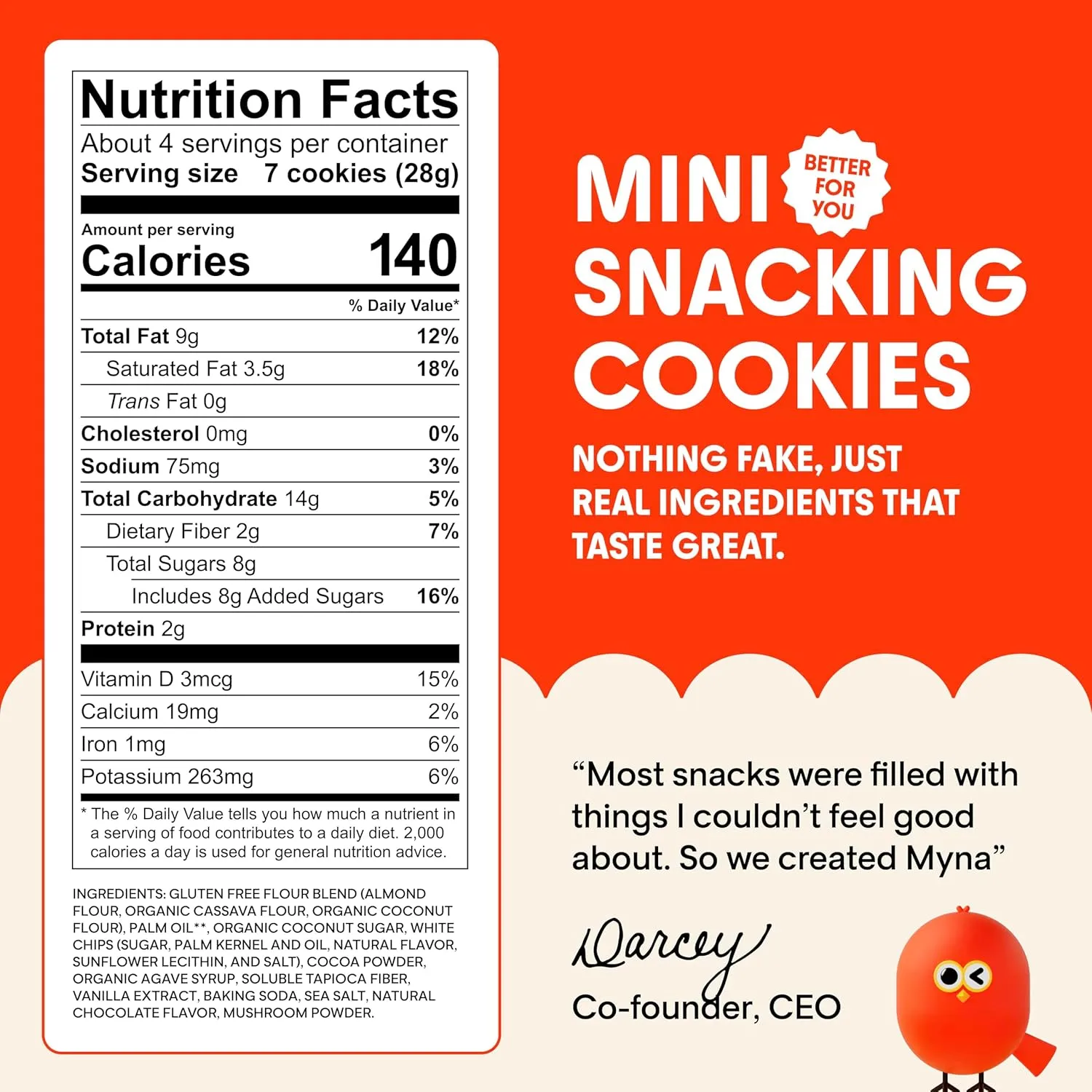 Myna Snacks Seed Oil Free Mini Snacking Cookies - Gluten Free and Dairy Free Chocolate Cookies with White Chips - Healthy Snacks and Sweets with Nothing Artificial, 16oz (Pack of Four, 4oz Bags)