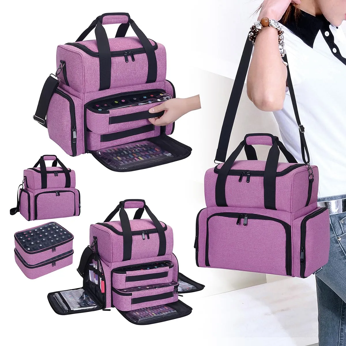 Nail Polish Organizer Holds 80 Bottles & Nail Art Lamp, Portable Large Capacity Storage with 2 Removable Storage Bags Suitable for Manicurists and Manicure Enthusiasts(Purple)