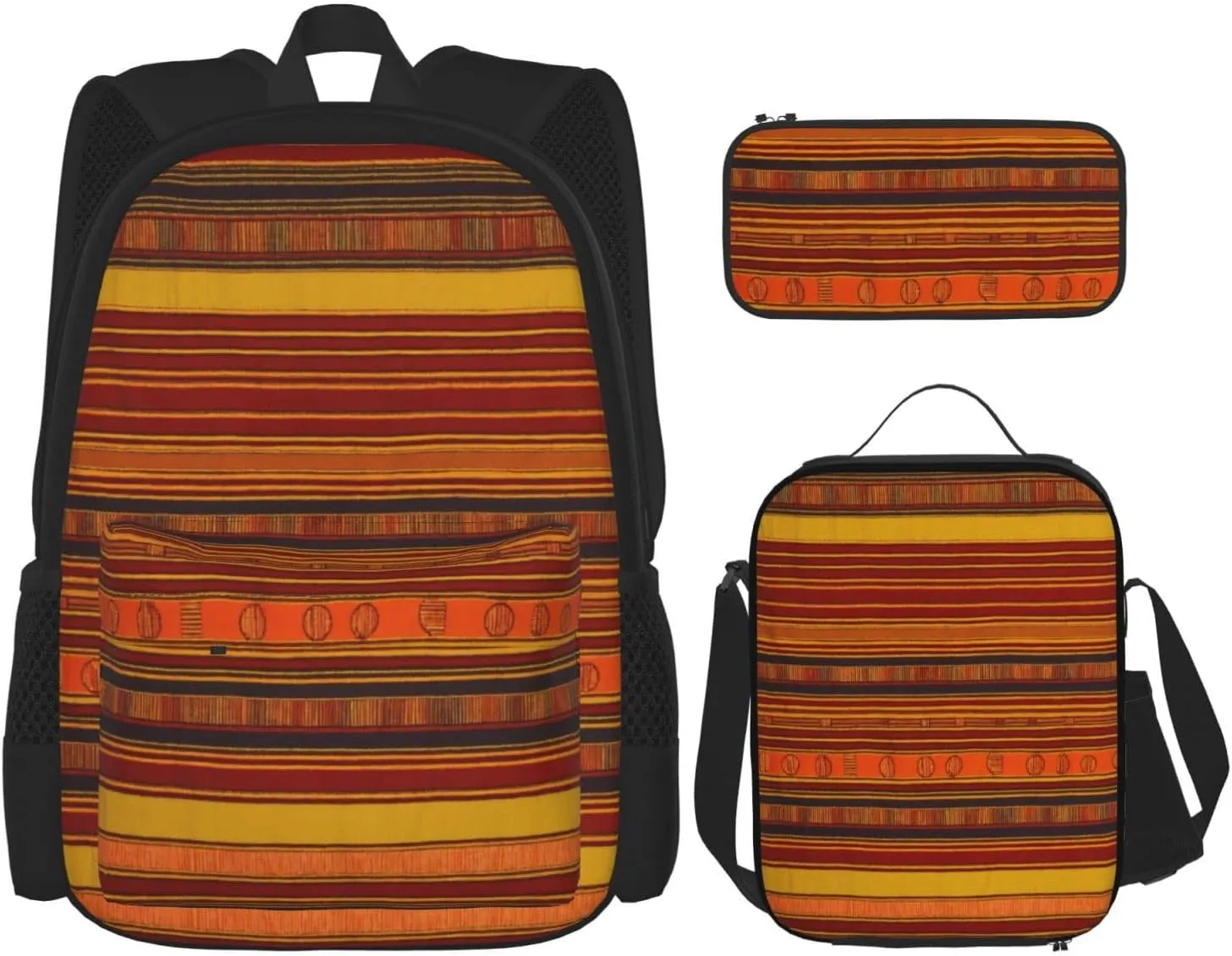 Native American Pattern Print Pocket Backpack,Pencil Case And Lunch Bag Set For Men And Women,Large Capacity
