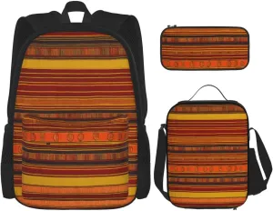 Native American Pattern Print Pocket Backpack,Pencil Case And Lunch Bag Set For Men And Women,Large Capacity