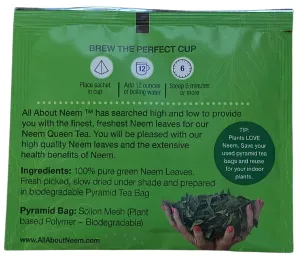 Neem Queen Pyramid Tea Bags - Wrapped for Travel (30 Count) Organic Premium Quality Caffeine Free - Made in America