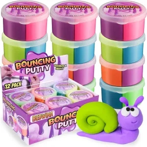 Neon Bouncing Putty – (Bulk Pack of 12) Fluffy DIY Slime Ball Sensory Toys for Kids, Assorted Rainbow Colors Bouncy Slime Party Favor, Stocking Filler and Goodie Bags Stuffers for Kids Birthday Party
