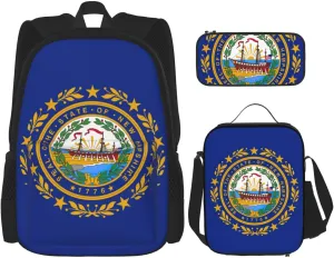 New Hampshire State Flag Print Practicality Bag Casual Fashion Backpack Lunch Bag Pencil Case Camping Gear Bags