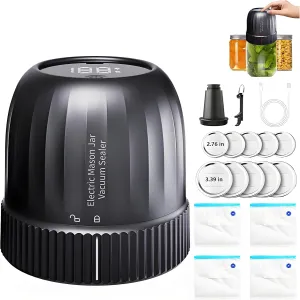 Newly Upgraded 3-In-1 Electric Mason Jar Vacuum Sealer Canning Jar Sealer Vacuum Sealing Kit Is Suitable For Wide Mouth Mason Jar And Regular Jar Sealer Super Suction Food Vacuum Bag (Black)