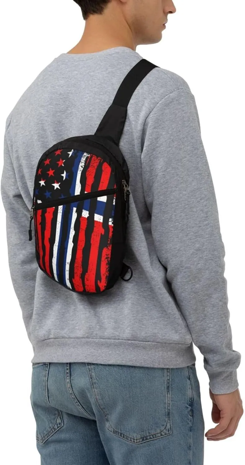 Norwegian American Flag Norway Root Crossbody Bag Portable Sling Bags Foldable Chest Daypack Reusable Sports Shoulder Backpack Diagonally Casual Rucksack Travel Bag