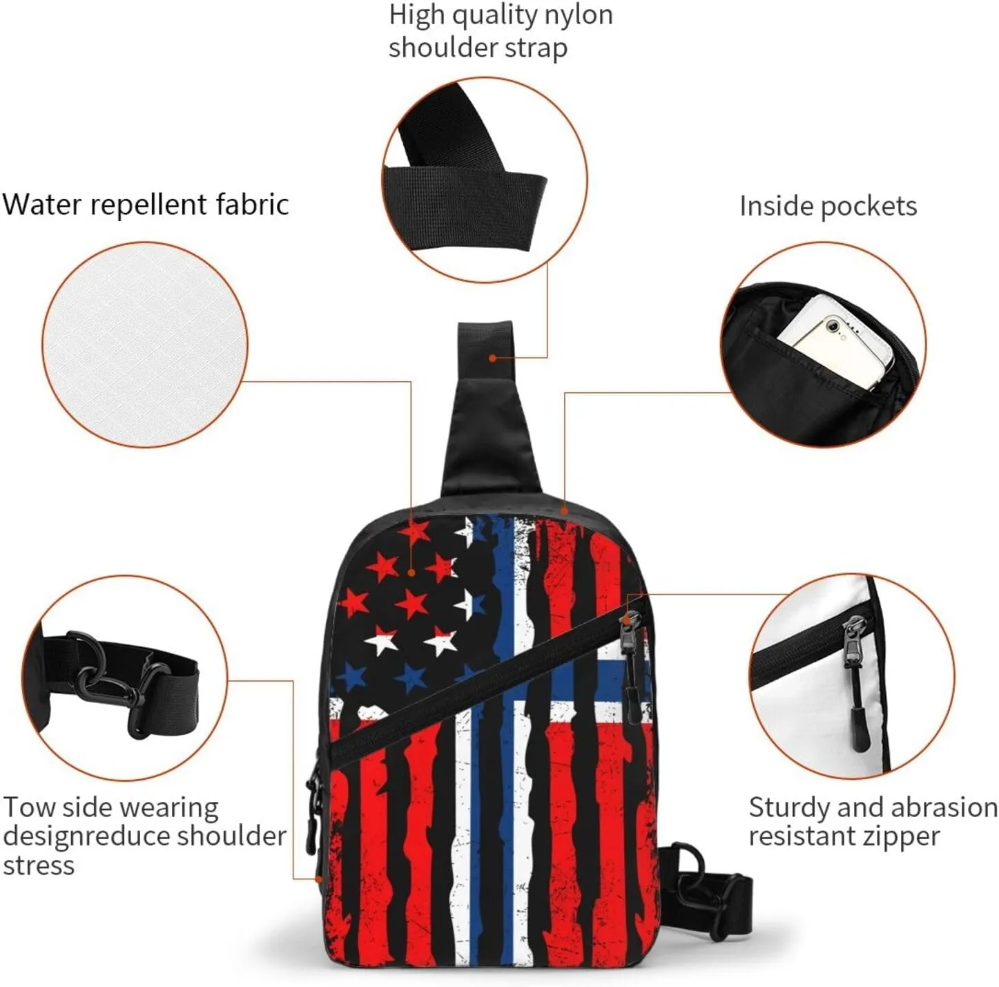 Norwegian American Flag Norway Root Crossbody Bag Portable Sling Bags Foldable Chest Daypack Reusable Sports Shoulder Backpack Diagonally Casual Rucksack Travel Bag