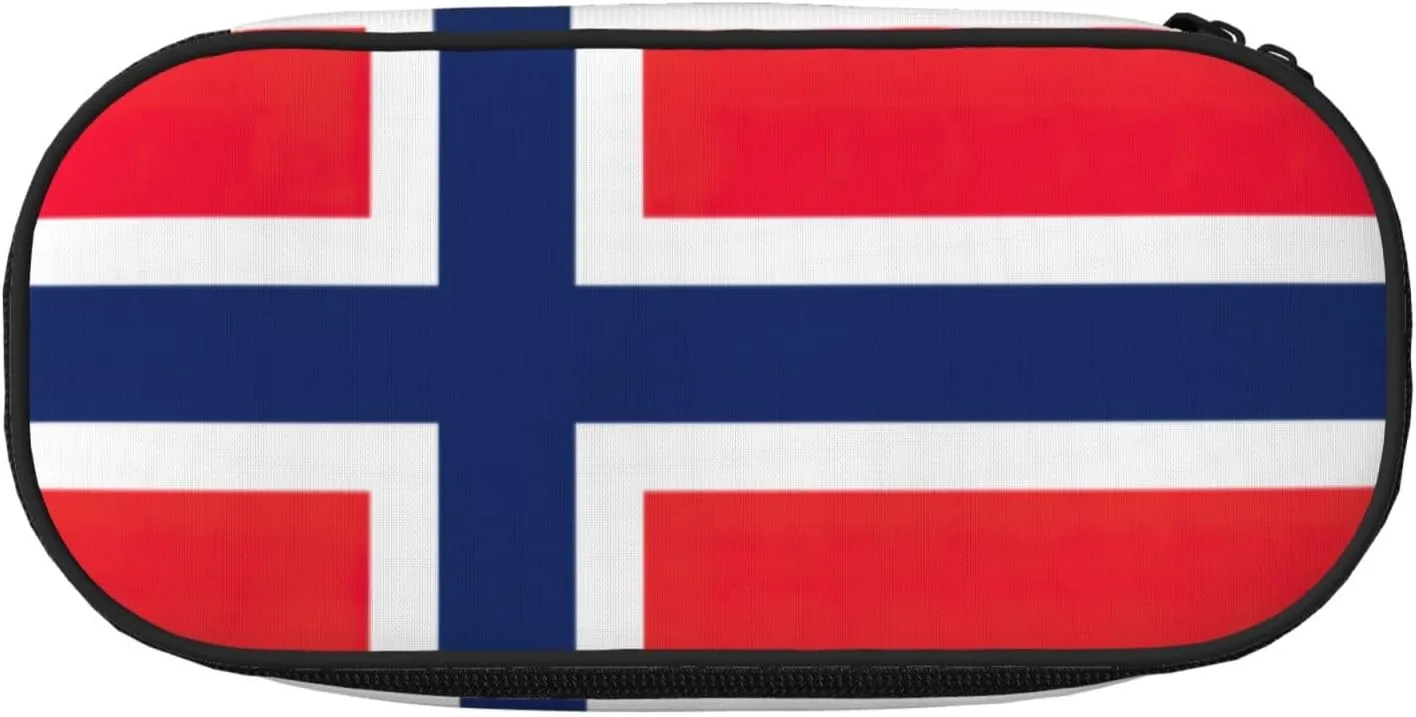 Norwegian flag print Makeup Cosmetic Bag Stationary Kawaii Pencil Box Pouch Gadget Organizer Bag with Zipper