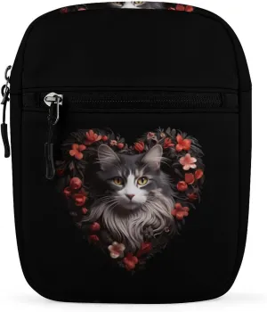 Norwegian Forests Cat Heart Small Crossbody Bags Adjustable Satchel Bag Travel Shoulder Bag Crossbody Purse for Women Men