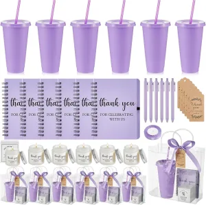 Nuogo 6 Sets Baby Shower Prizes for Player Winners Adults Include Plastic Tumbler Notebook Scented Candles Ballpoint Pen Gift Bag, Baby Shower Player Winner Gifts Bridal Game Gifts(Purple)
