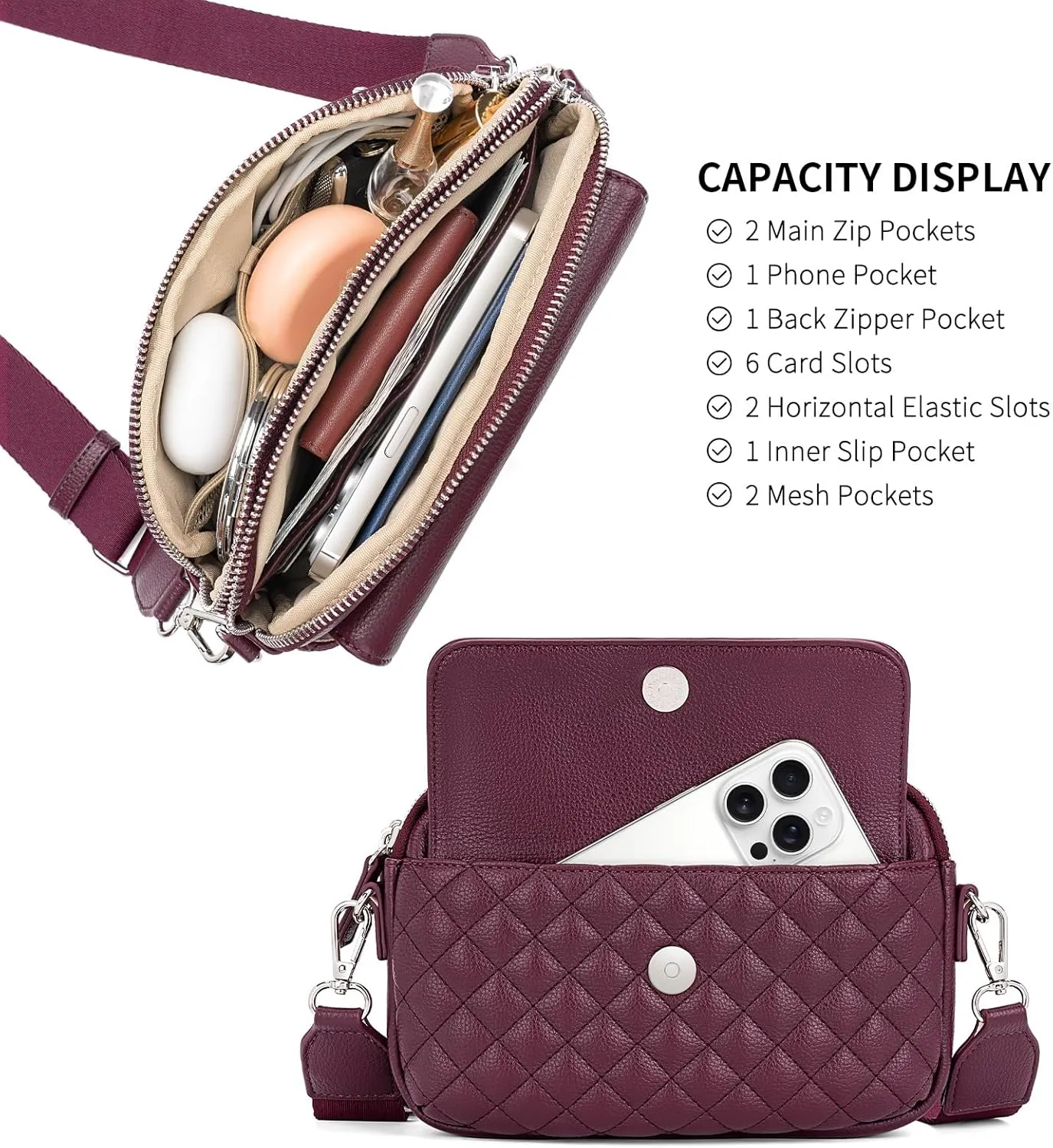 nuoku Small Crossbody Purse for Women, Double Zipper Crossbody Bags for Women Small Size with Phone Pocket