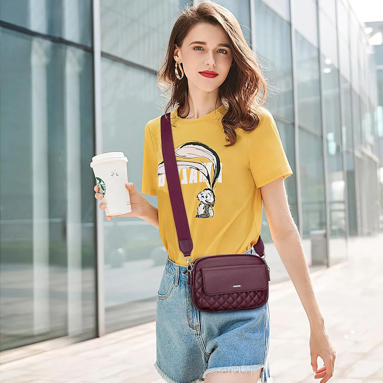 nuoku Small Crossbody Purse for Women, Double Zipper Crossbody Bags for Women Small Size with Phone Pocket