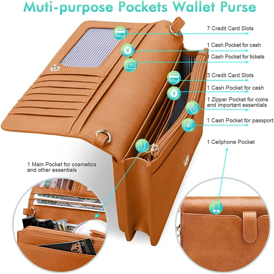 nuoku Women Small Crossbody Bag Cellphone Purse Wallet with RFID Card Slots 2 Straps