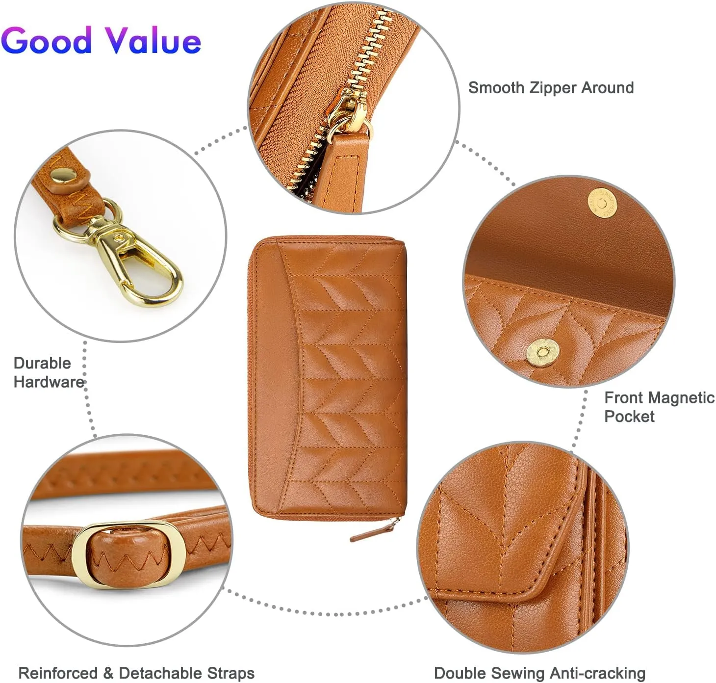 nuoku Womens RFID Wallet Purse Wristlet Crossbody Clutch with Zip Around 2 Strap