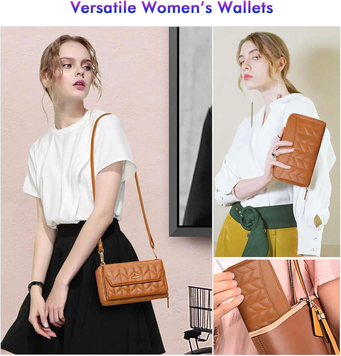 nuoku Womens RFID Wallet Purse Wristlet Crossbody Clutch with Zip Around 2 Strap