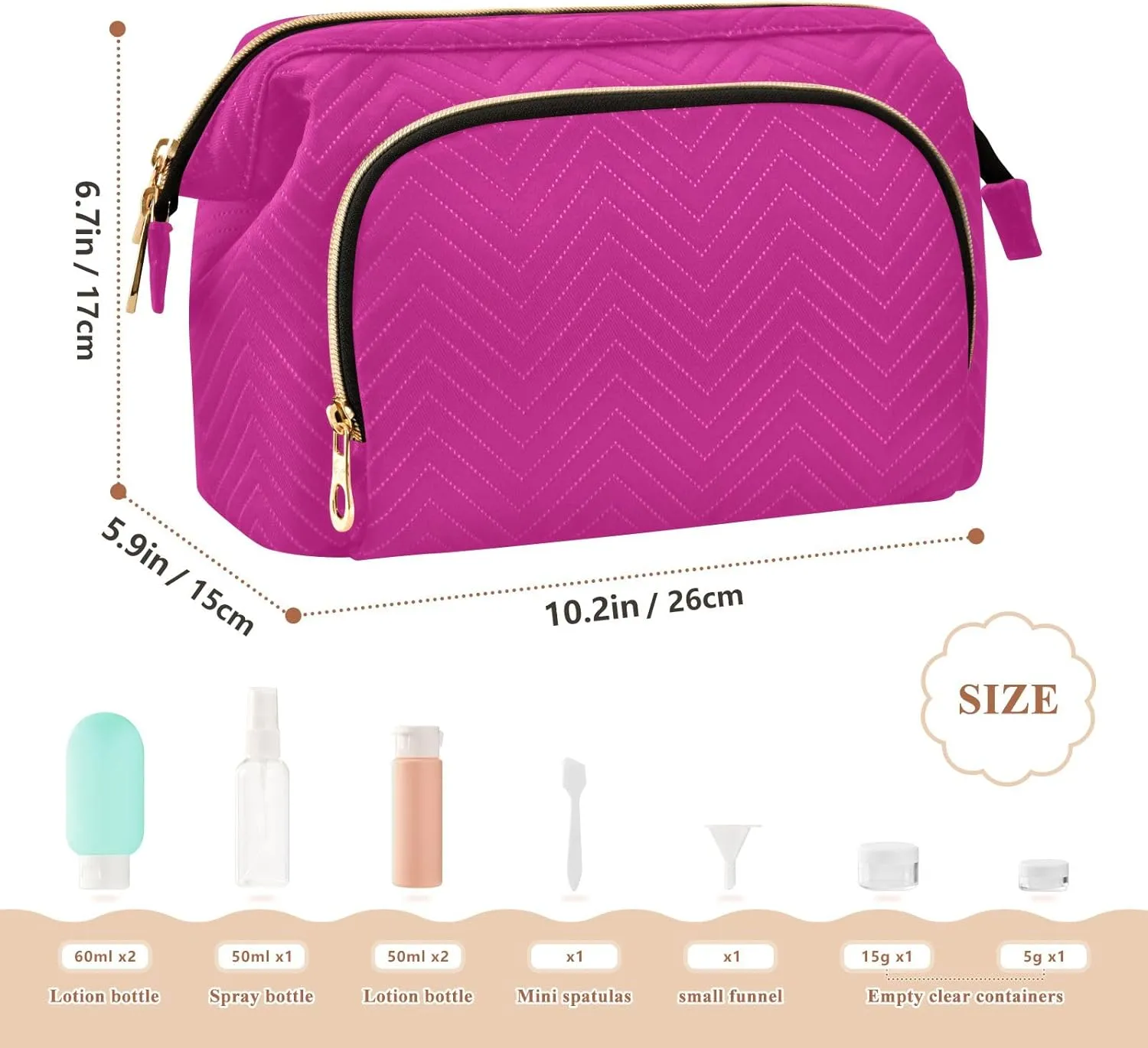 ODAWA Large Capacity Makeup Bags Medium Violet Red Make up Bag Organizer Bag with 9-Piece Accessory Set, Travel Cosmetic Bag Organizer Bag for Makeup