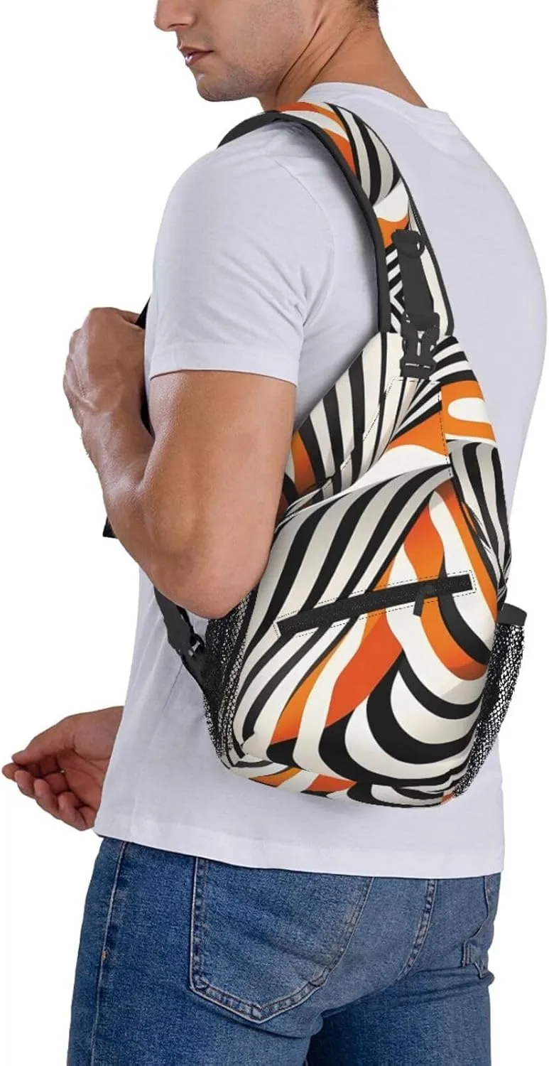 Orange Zebra Distortion Stripe Crossbody Bag Cross Chest Bag Adjustable Sling Backpack Sports Gym Shoulder Bags Travel Cycling Daypack Diagonally Casual Rucksack