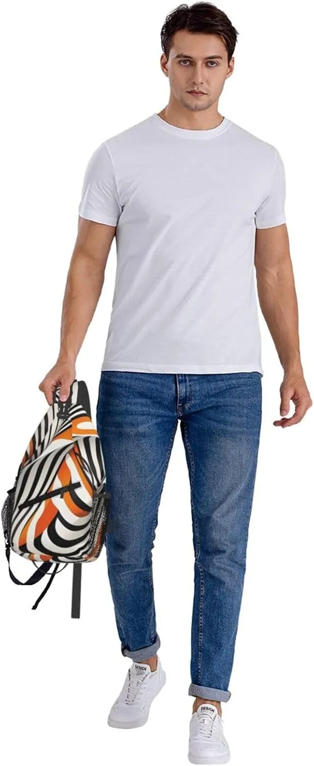Orange Zebra Distortion Stripe Crossbody Bag Cross Chest Bag Adjustable Sling Backpack Sports Gym Shoulder Bags Travel Cycling Daypack Diagonally Casual Rucksack