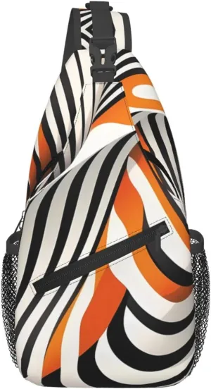 Orange Zebra Distortion Stripe Crossbody Bag Cross Chest Bag Adjustable Sling Backpack Sports Gym Shoulder Bags Travel Cycling Daypack Diagonally Casual Rucksack