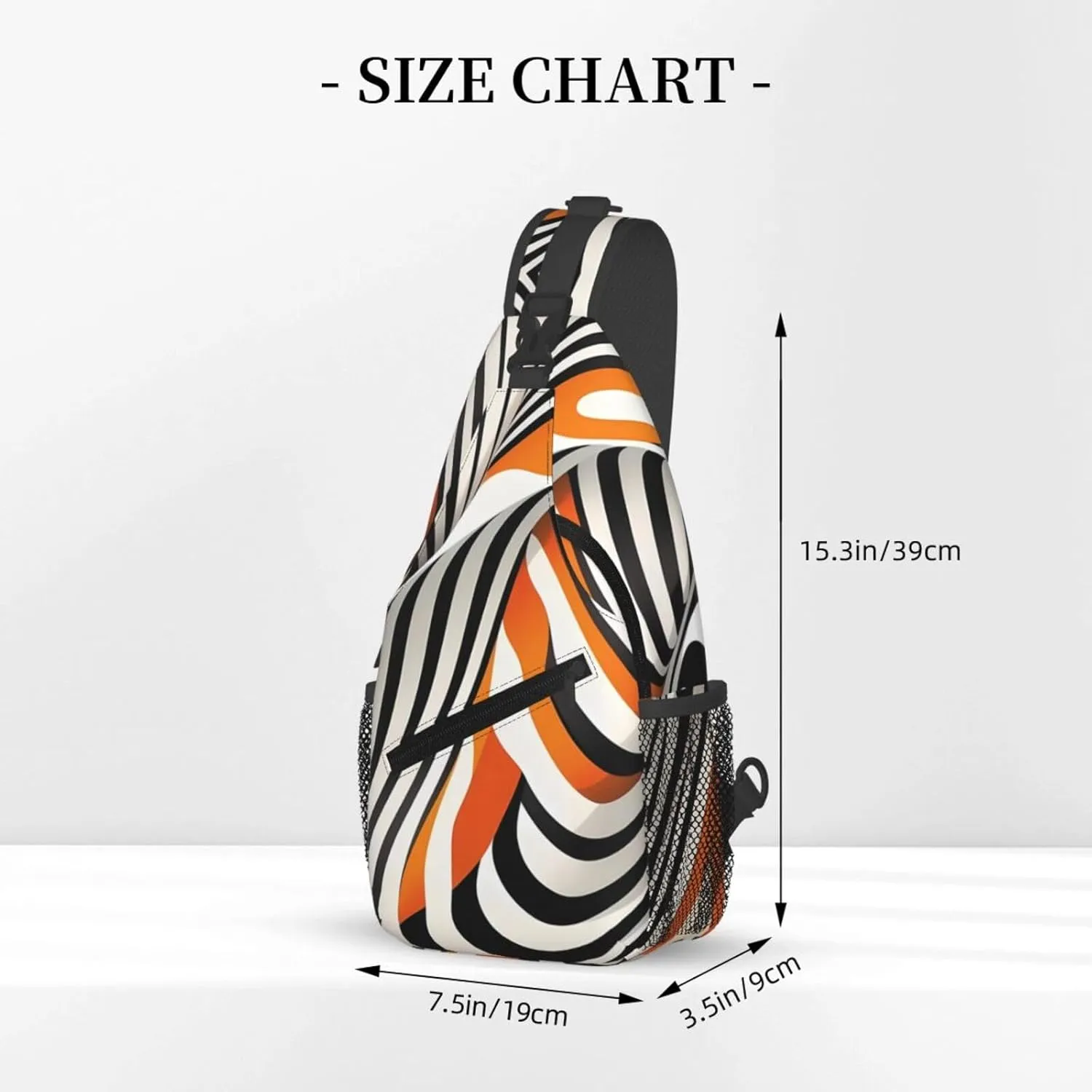 Orange Zebra Distortion Stripe Crossbody Bag Cross Chest Bag Adjustable Sling Backpack Sports Gym Shoulder Bags Travel Cycling Daypack Diagonally Casual Rucksack