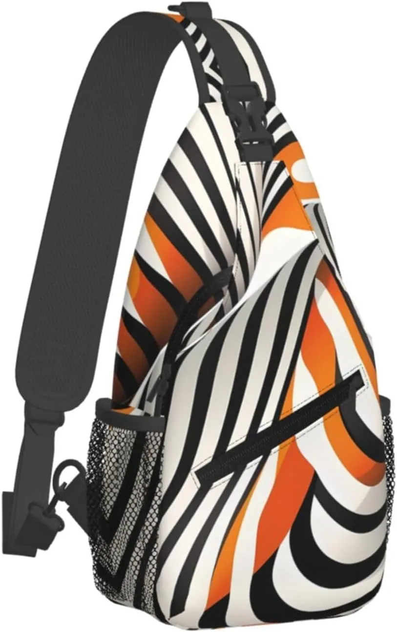 Orange Zebra Distortion Stripe Crossbody Bag Cross Chest Bag Adjustable Sling Backpack Sports Gym Shoulder Bags Travel Cycling Daypack Diagonally Casual Rucksack