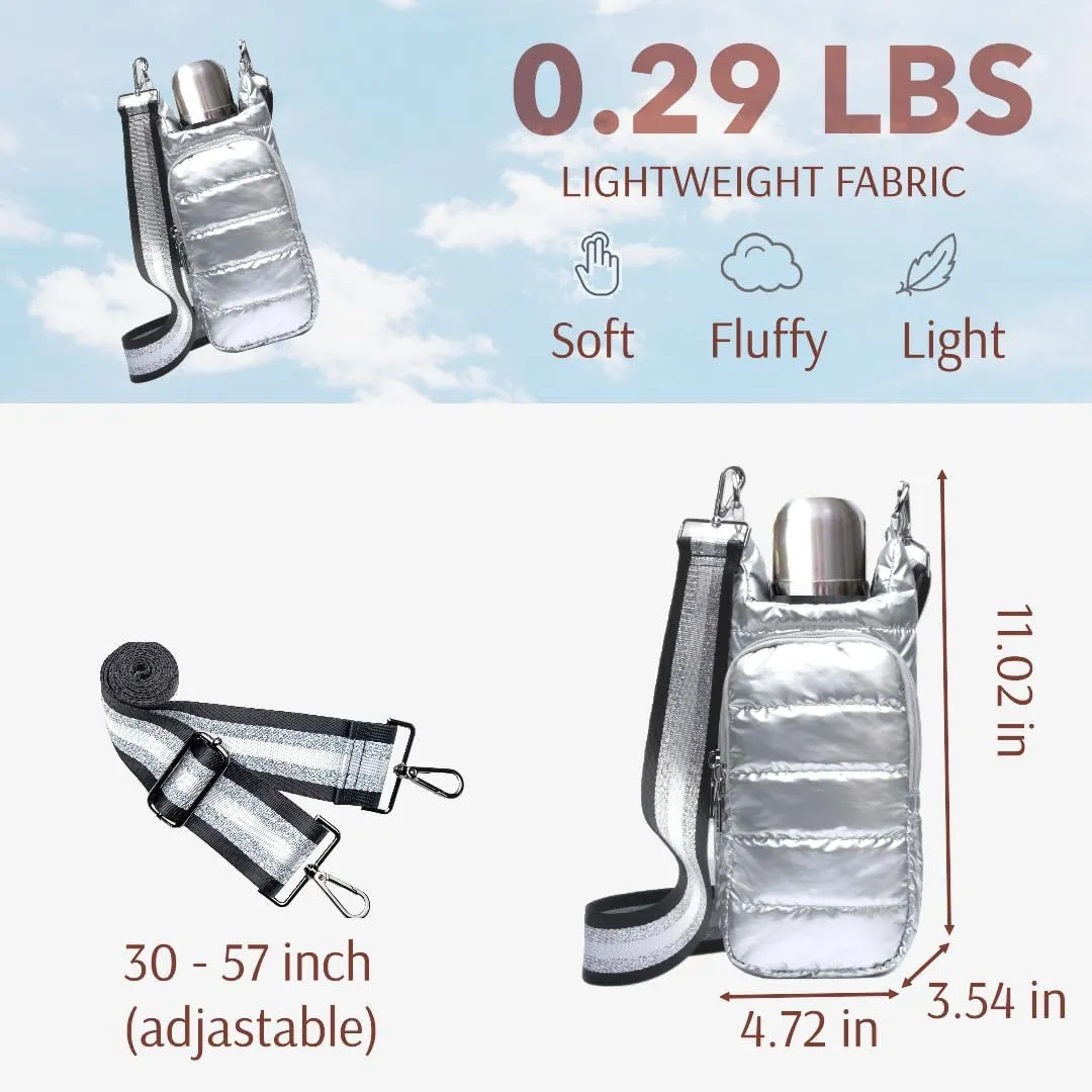 Original Crossbody Water Bottle Holder Bag with Strap.Stylish Puffer Bag.Pockets for Phone & Accessories.BEST GIFT