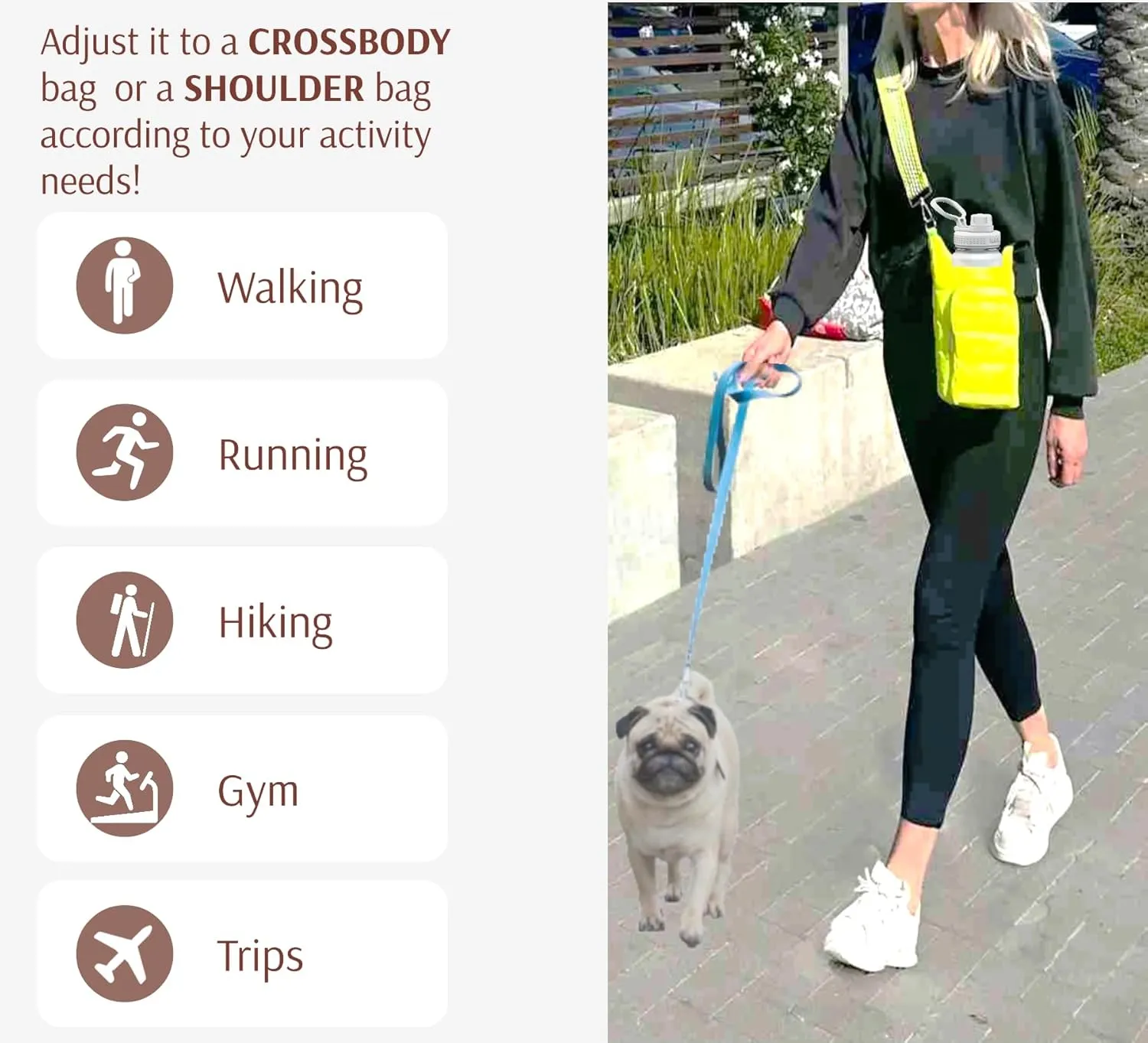 Original Crossbody Water Bottle Holder Bag with Strap.Stylish Puffer Bag.Pockets for Phone & Accessories.BEST GIFT
