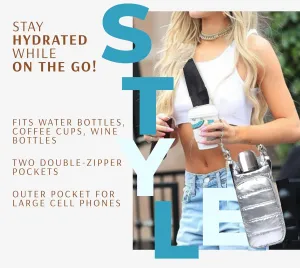 Original Crossbody Water Bottle Holder Bag with Strap.Stylish Puffer Bag.Pockets for Phone & Accessories.BEST GIFT
