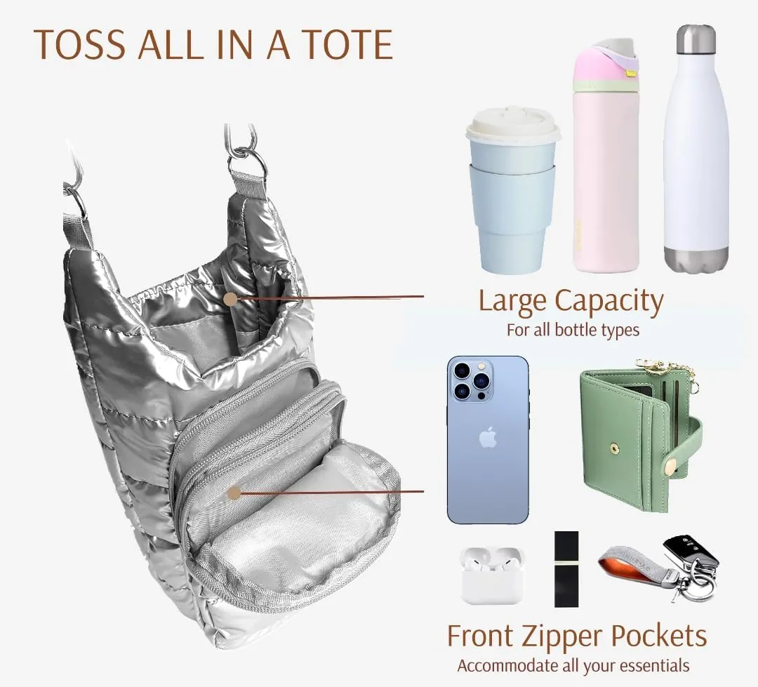 Original Crossbody Water Bottle Holder Bag with Strap.Stylish Puffer Bag.Pockets for Phone & Accessories.BEST GIFT