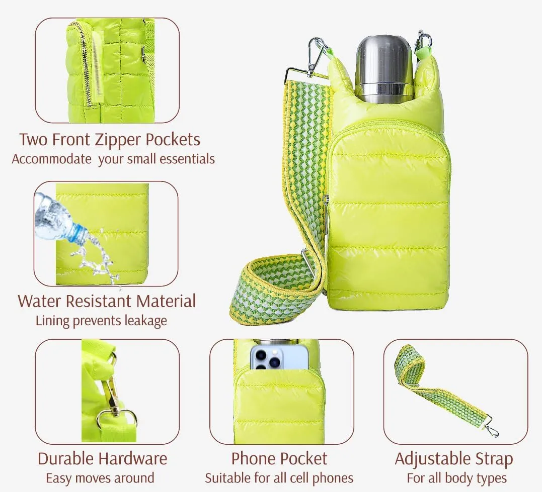 Original Crossbody Water Bottle Holder Bag with Strap.Stylish Puffer Bag.Pockets for Phone & Accessories.BEST GIFT