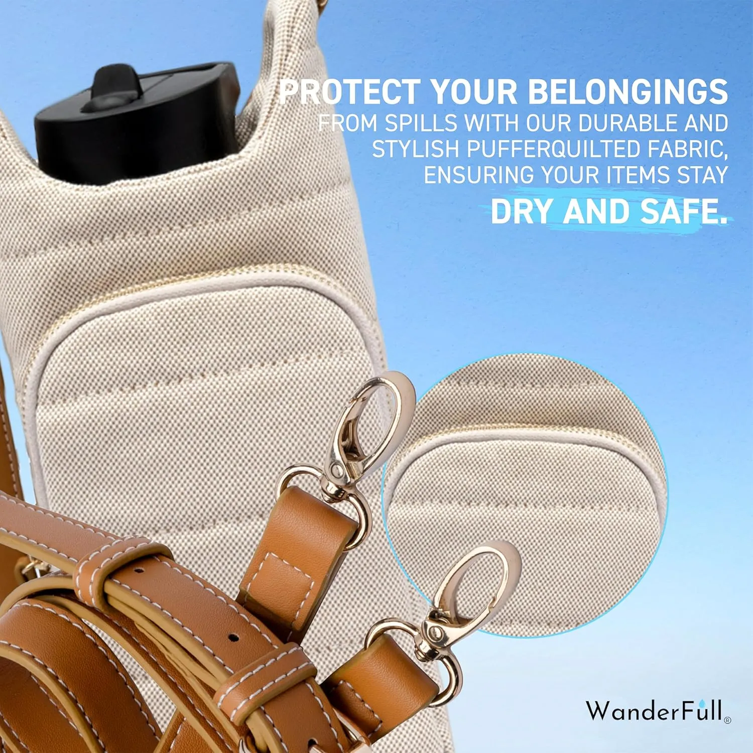 Original HydroBag | Quilted Water Bottle Holder with Strap | Tote Bottle Carrier Crossbody Bag with Pockets