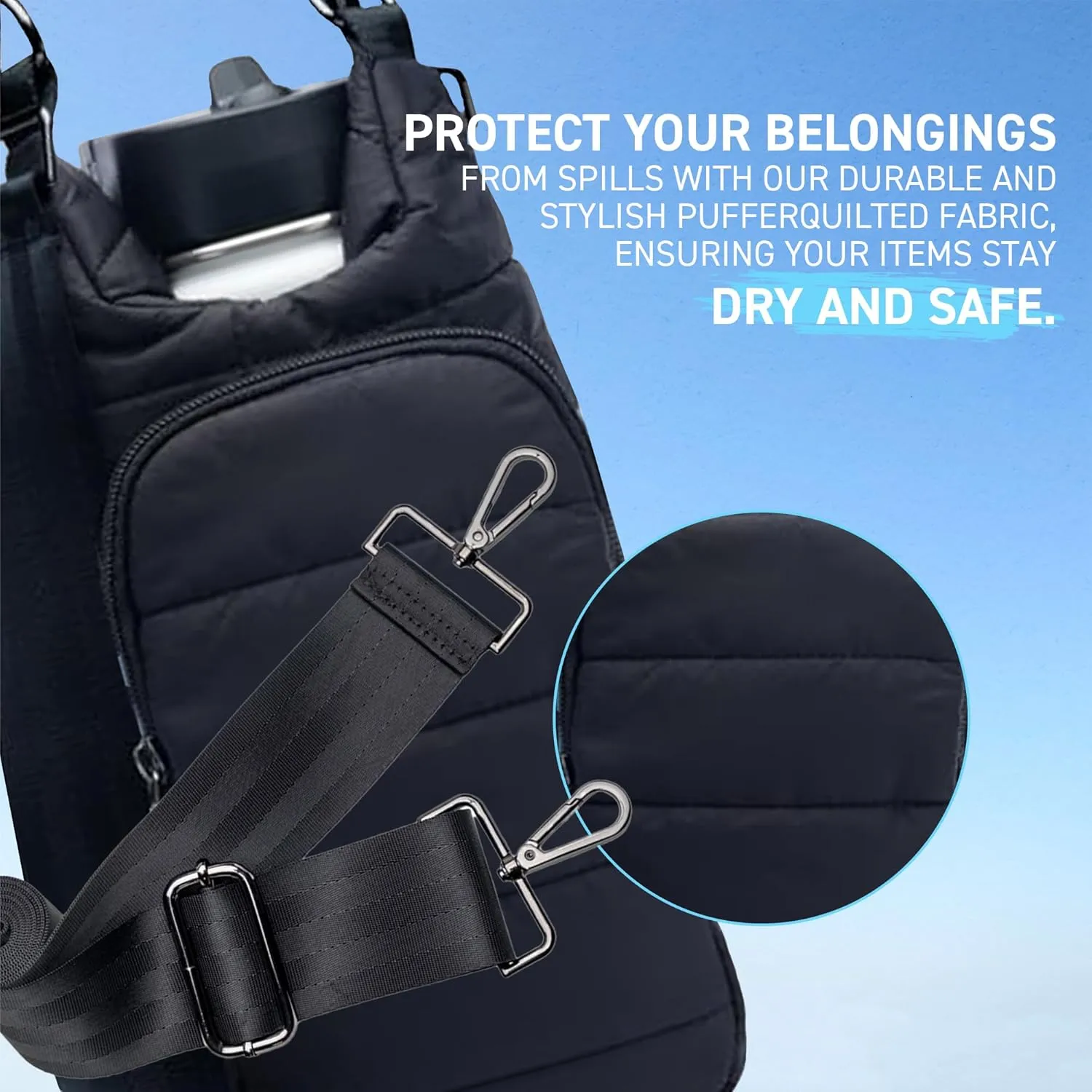 Original HydroBag | Quilted Water Bottle Holder with Strap | Tote Bottle Carrier Crossbody Bag with Pockets