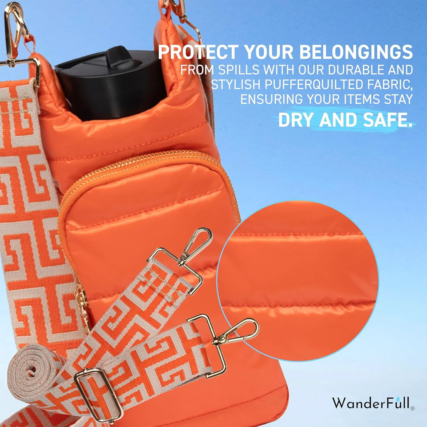 Original HydroBag | Quilted Water Bottle Holder with Strap | Tote Bottle Carrier Crossbody Bag with Pockets