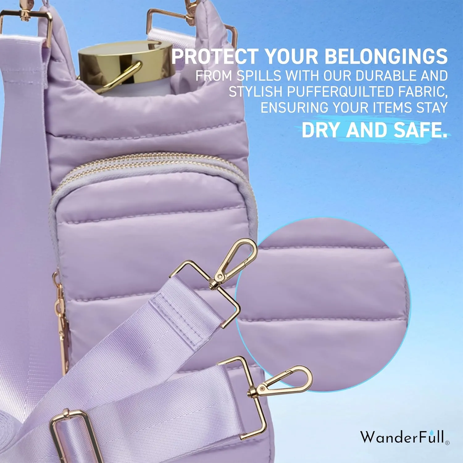 Original HydroBag | Quilted Water Bottle Holder with Strap | Tote Bottle Carrier Crossbody Bag with Pockets
