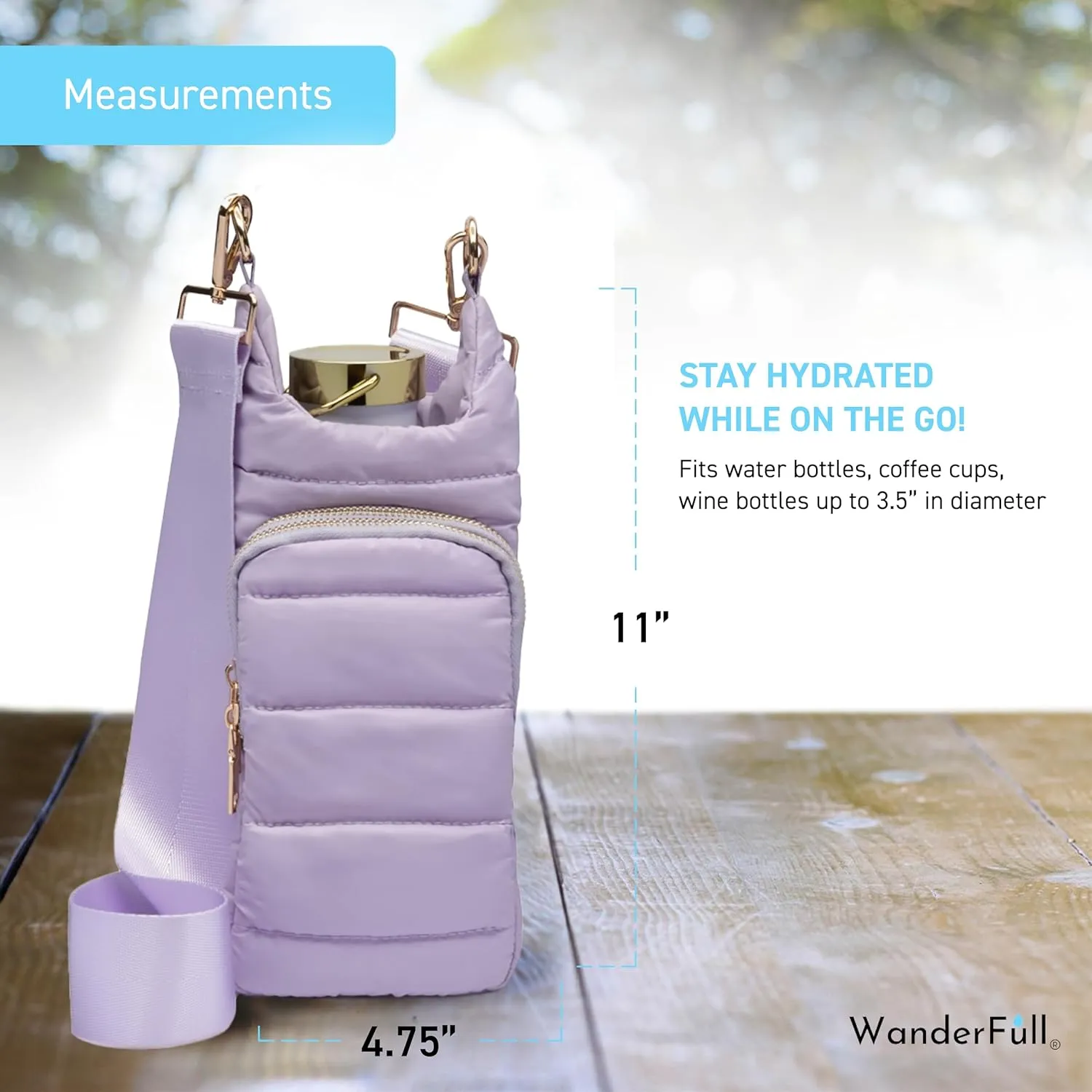 Original HydroBag | Quilted Water Bottle Holder with Strap | Tote Bottle Carrier Crossbody Bag with Pockets