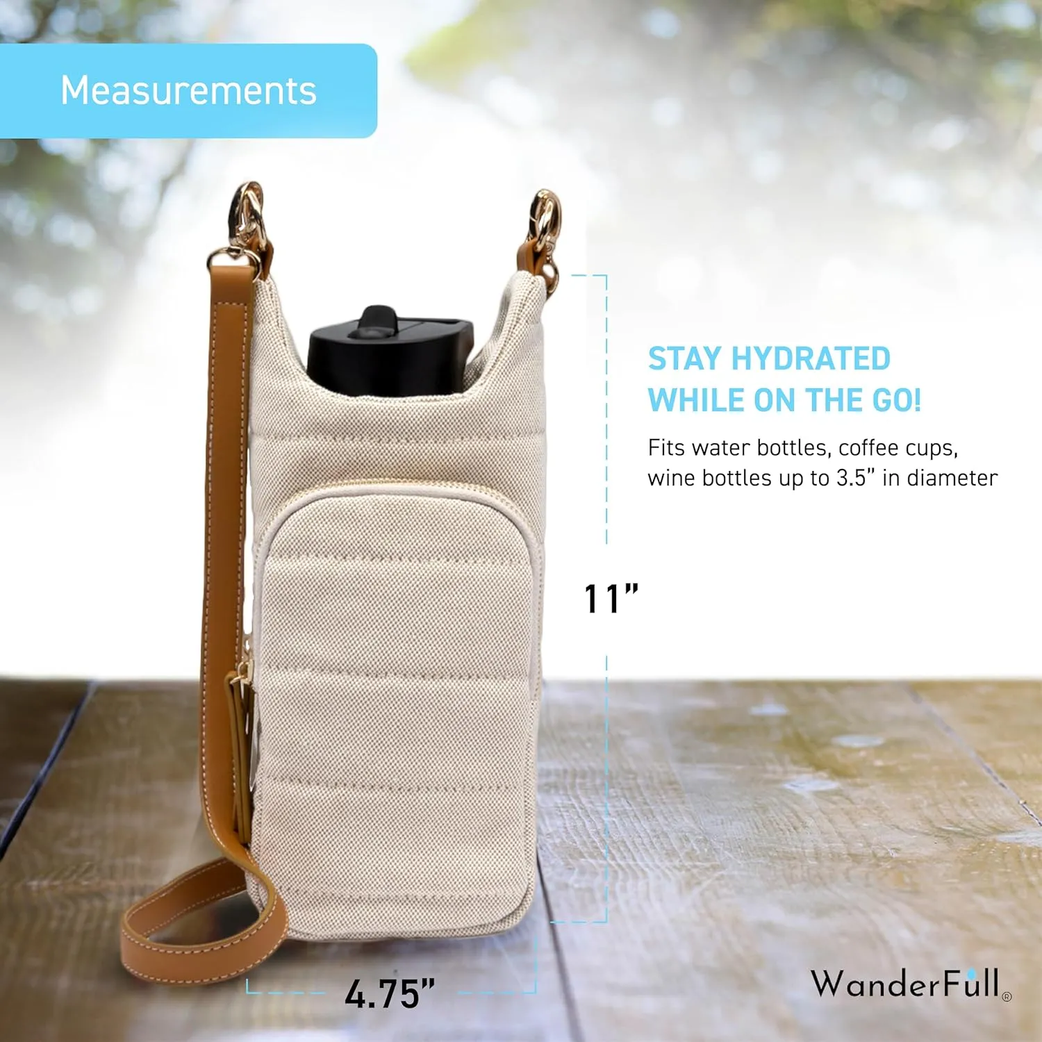 Original HydroBag | Quilted Water Bottle Holder with Strap | Tote Bottle Carrier Crossbody Bag with Pockets
