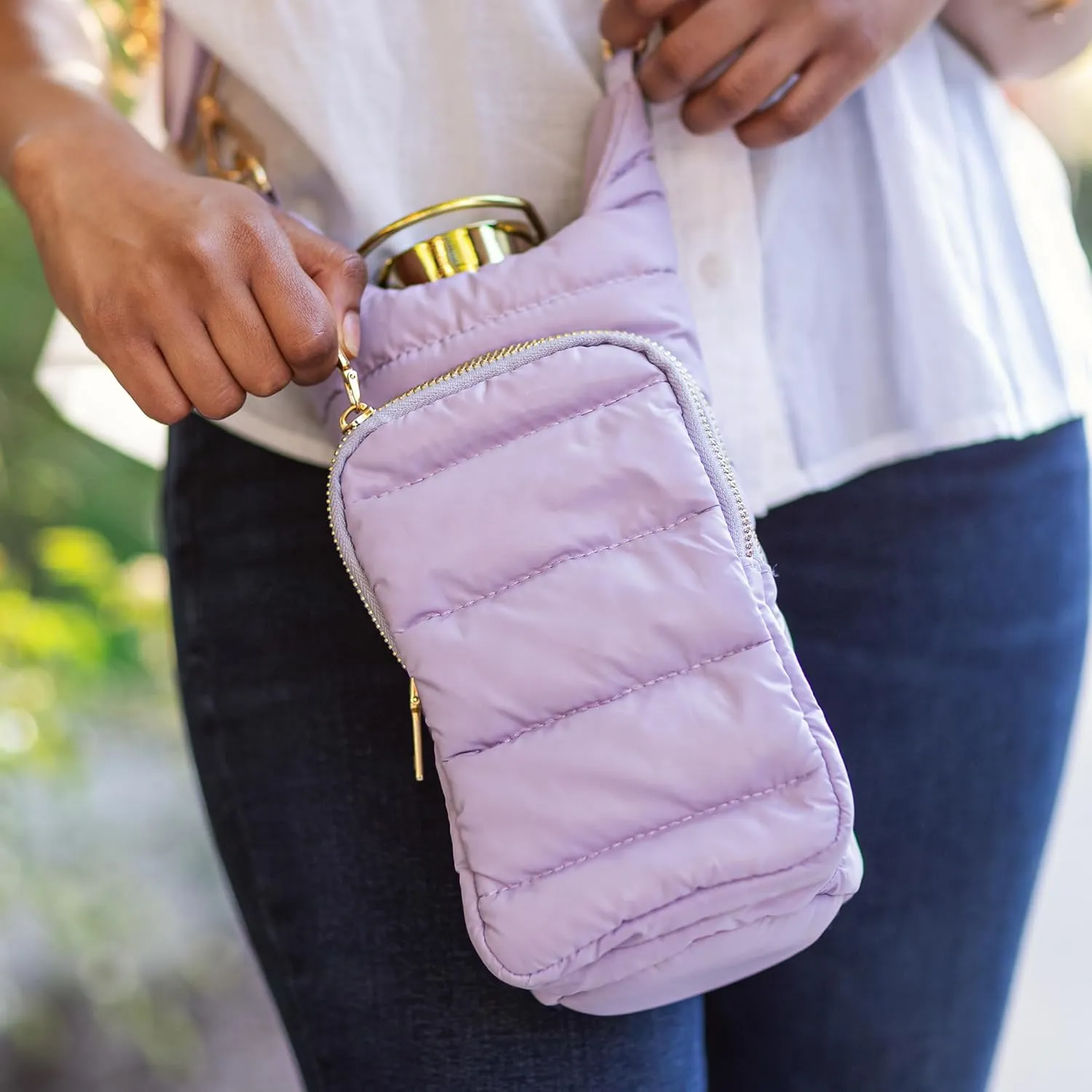 Original HydroBag | Quilted Water Bottle Holder with Strap | Tote Bottle Carrier Crossbody Bag with Pockets