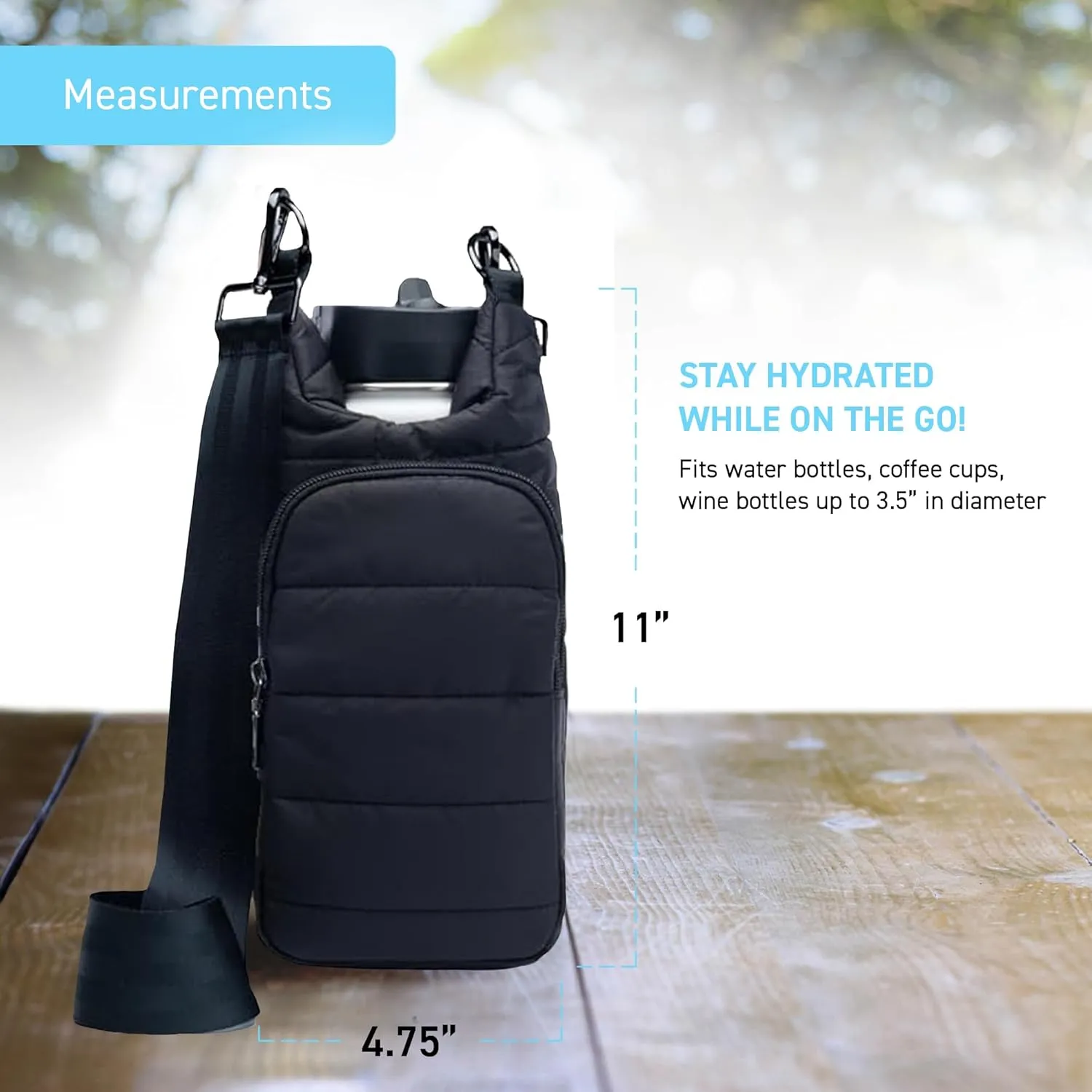 Original HydroBag | Quilted Water Bottle Holder with Strap | Tote Bottle Carrier Crossbody Bag with Pockets