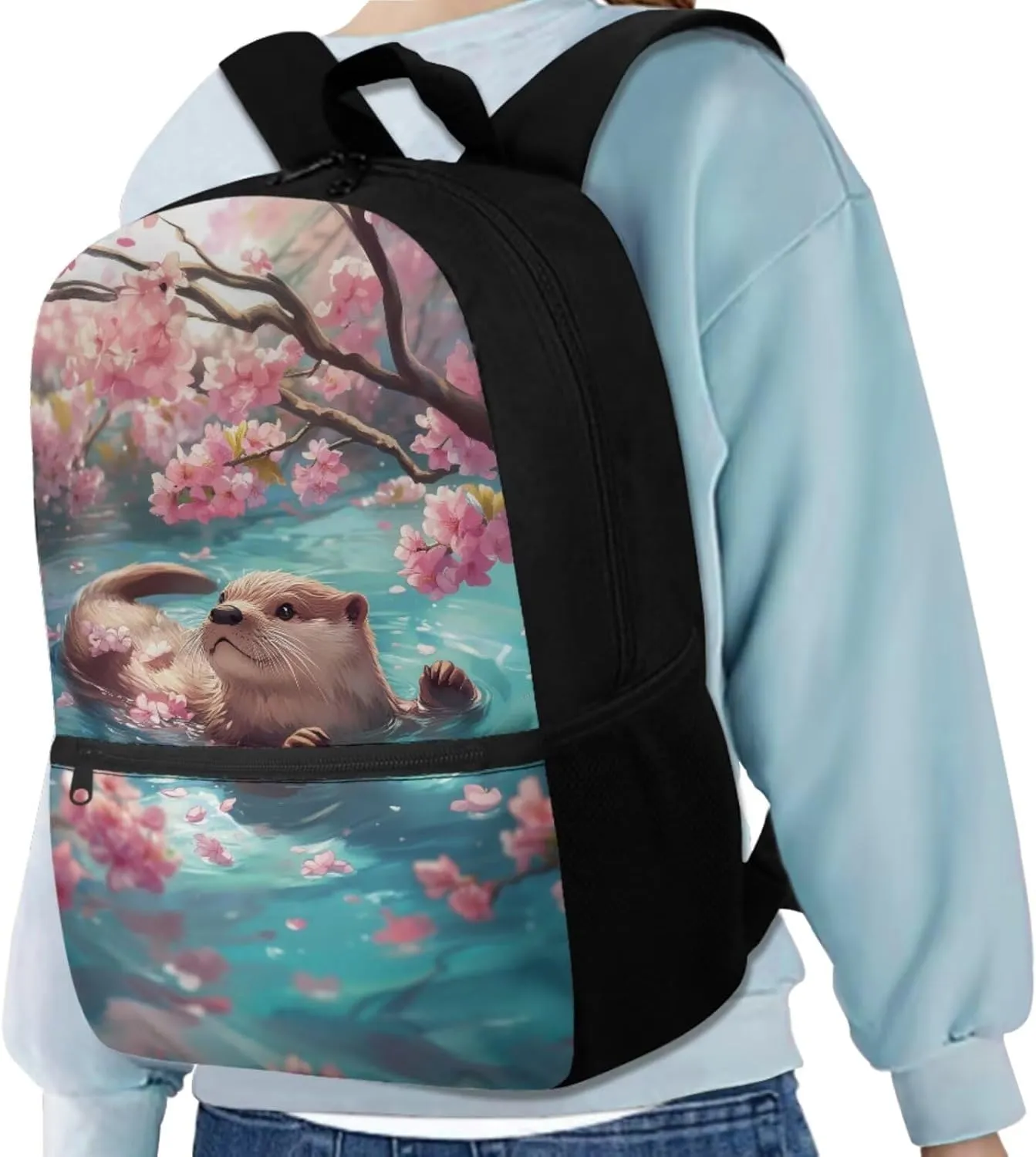 Otter Bookbags for Kids 6-8 with Lunch Bag Lightweight Backpack with Soft Pencil Case 3 in 1 17 Inch School Bag Set with Side Cup Holder Dirt-Resistant Daypack for Kindergarten Spring Travel