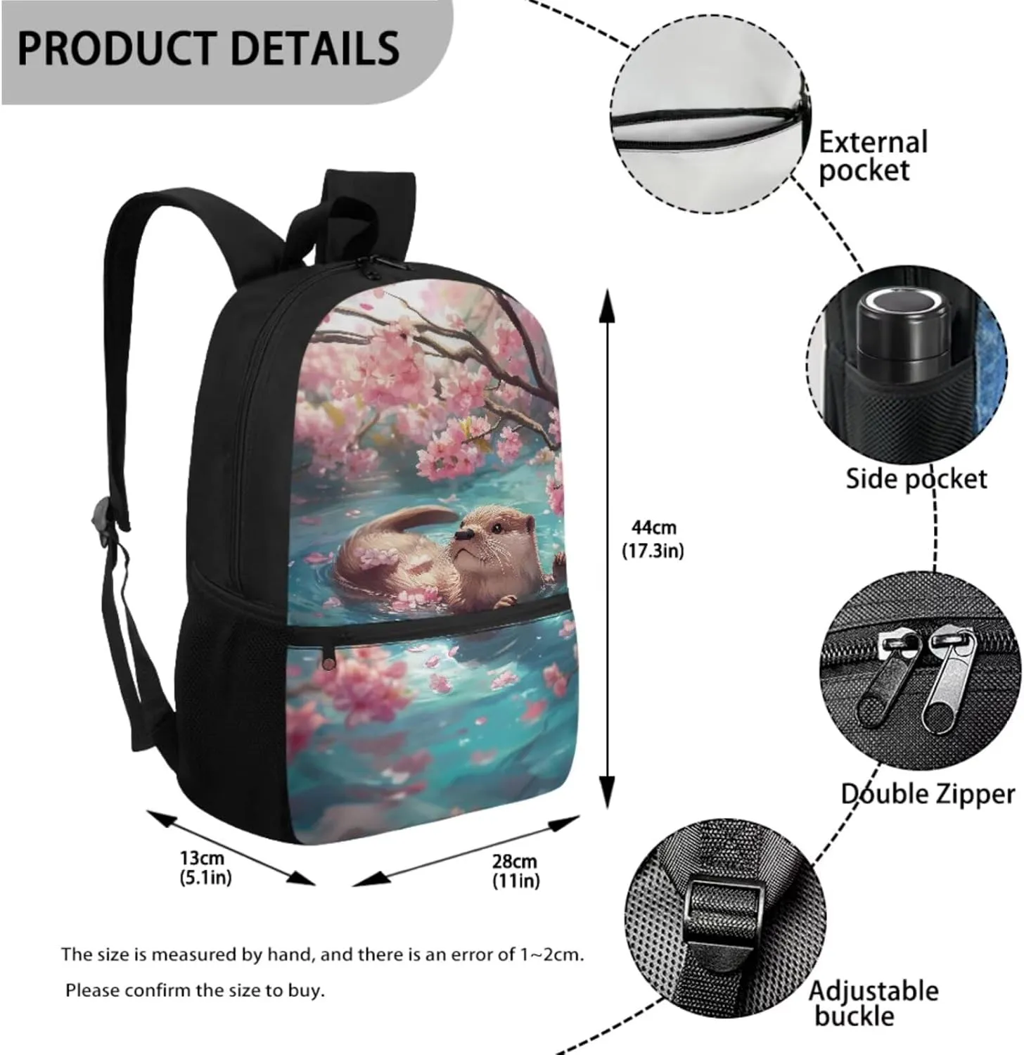 Otter Bookbags for Kids 6-8 with Lunch Bag Lightweight Backpack with Soft Pencil Case 3 in 1 17 Inch School Bag Set with Side Cup Holder Dirt-Resistant Daypack for Kindergarten Spring Travel