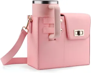 Outdoor Portable Crossbody Bag with Water Bottle Carrier & Storage Pocket for Women (Pink)