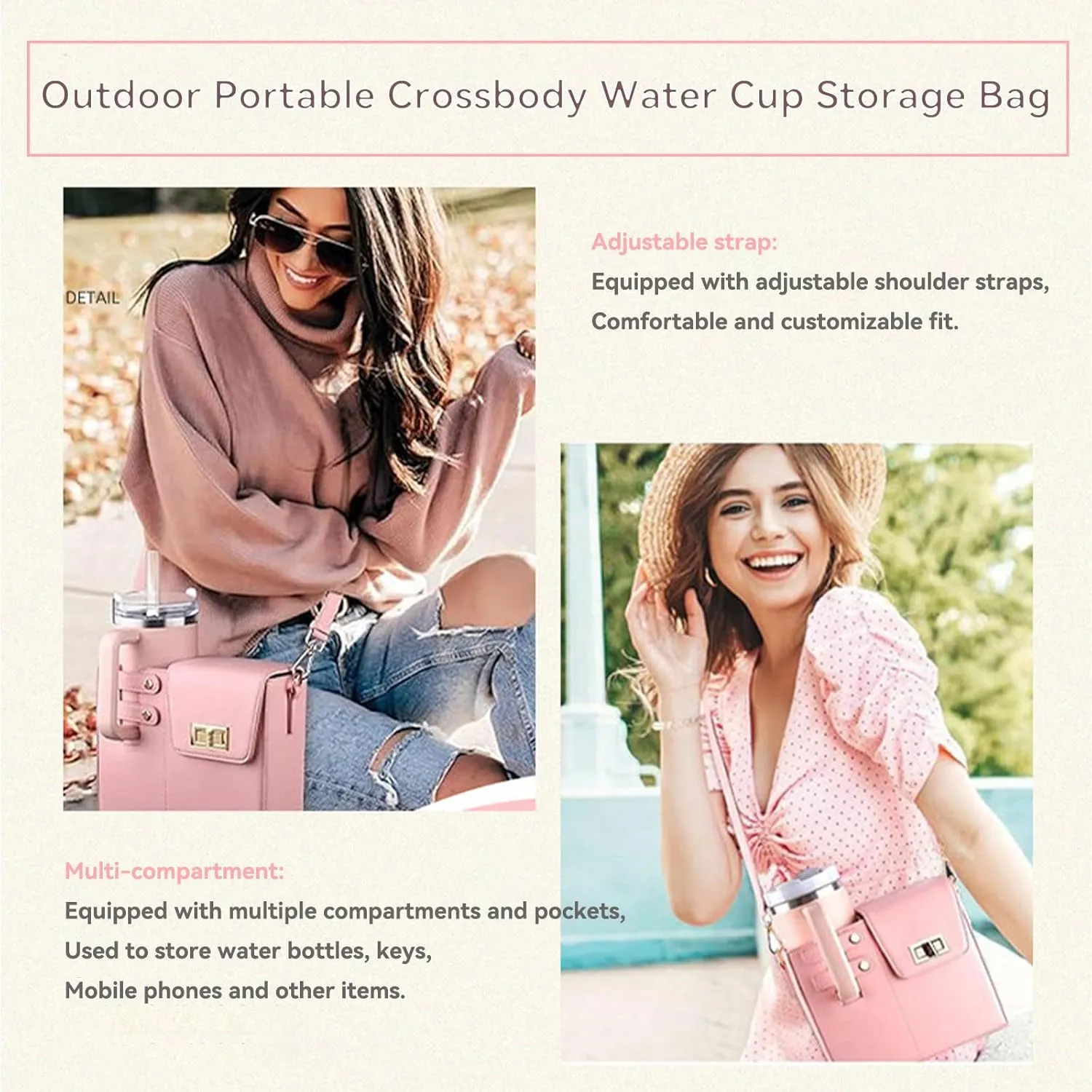 Outdoor Portable Crossbody Water Cup Storage Bag, Sling Bag With Water Bottle Holder Water, Suitable For Women'S Crossbody Bag With Sports Water Bottle Holder. (khaki)
