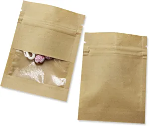 PABCK 500 Pack 5.1x7.08 inch (Inner Size 4.7x5.7 inch) Clear Window Brown Kraft Paper for Zip Bag Seed Packets Lock Food Storage Bags Zipper Lock Envelopes Resealable Heat Seal Pouch Coffee Packet