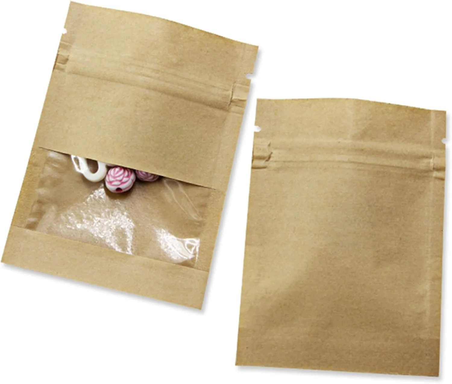 PABCK 500 Pack 5.1x7.08 inch (Inner Size 4.7x5.7 inch) Clear Window Brown Kraft Paper for Zip Bag Seed Packets Lock Food Storage Bags Zipper Lock Envelopes Resealable Heat Seal Pouch Coffee Packet