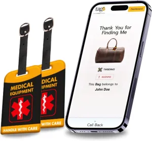 [Pack 2] tag8 Medical Equipment Smart Luggage Tag ID |Bag Tag for Respiratory Devices, CPAP, Surgical Equipment, Medical Device | Airline Compliant | SITA World Tracer Code Enabled | Gift idea