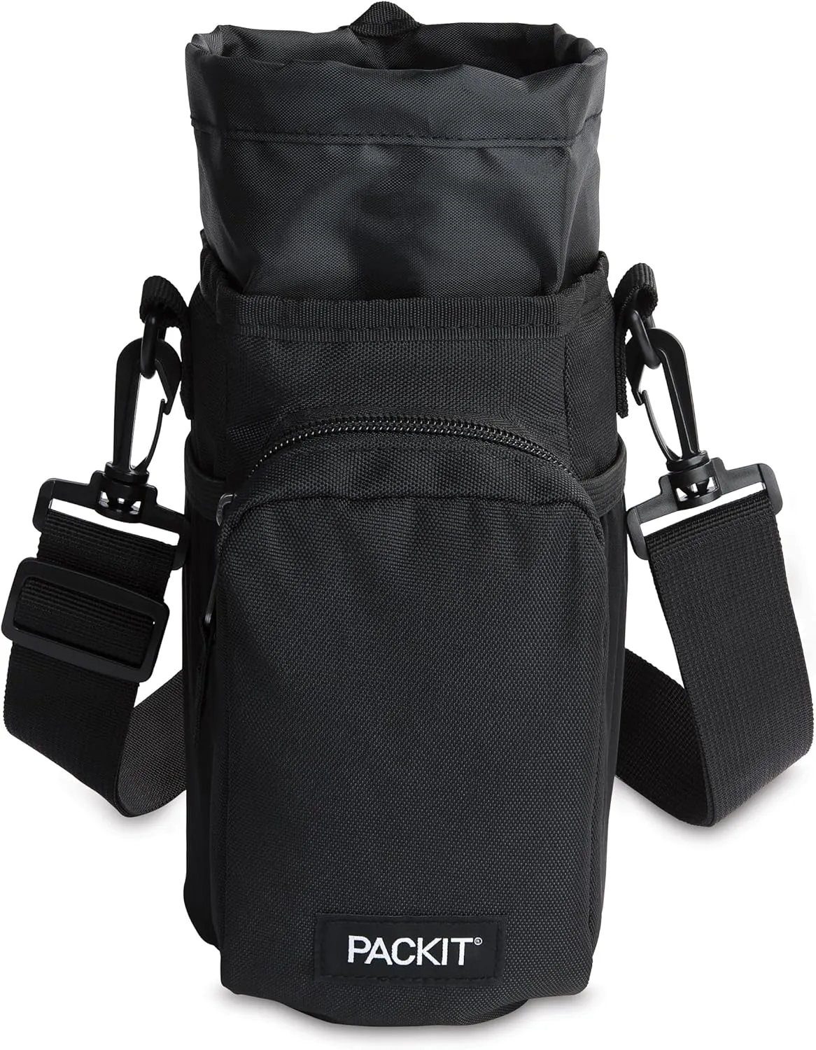 PackIt Freezable Hydration Crossbody, Black, Triple-Function Design, Removable Freezable Insert, Adjustable Removable Crossbody Strap, Elastic Cord Lock, Front Zip Pocket, Three Elastic Slip Pockets
