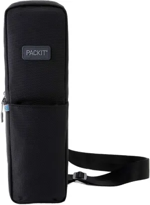 PackIt Freezable Wine Carrier, Black, with Adjustable Removable Crossbody Strap and Wristlet, ECOFREEZE  Technology: Triple Layered Protection for Ultimate Cooling, Collapsible, Reusable, Zip Closure