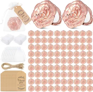 Panelee 96 Set Rose Compact Mirrors Bulk Quinceanera Wedding Party Favors Including Rose Shape Mirrors Thank You Tags and Jute Twine with White Organza Bags for Wedding Guests Souvenir (Pink Gold)
