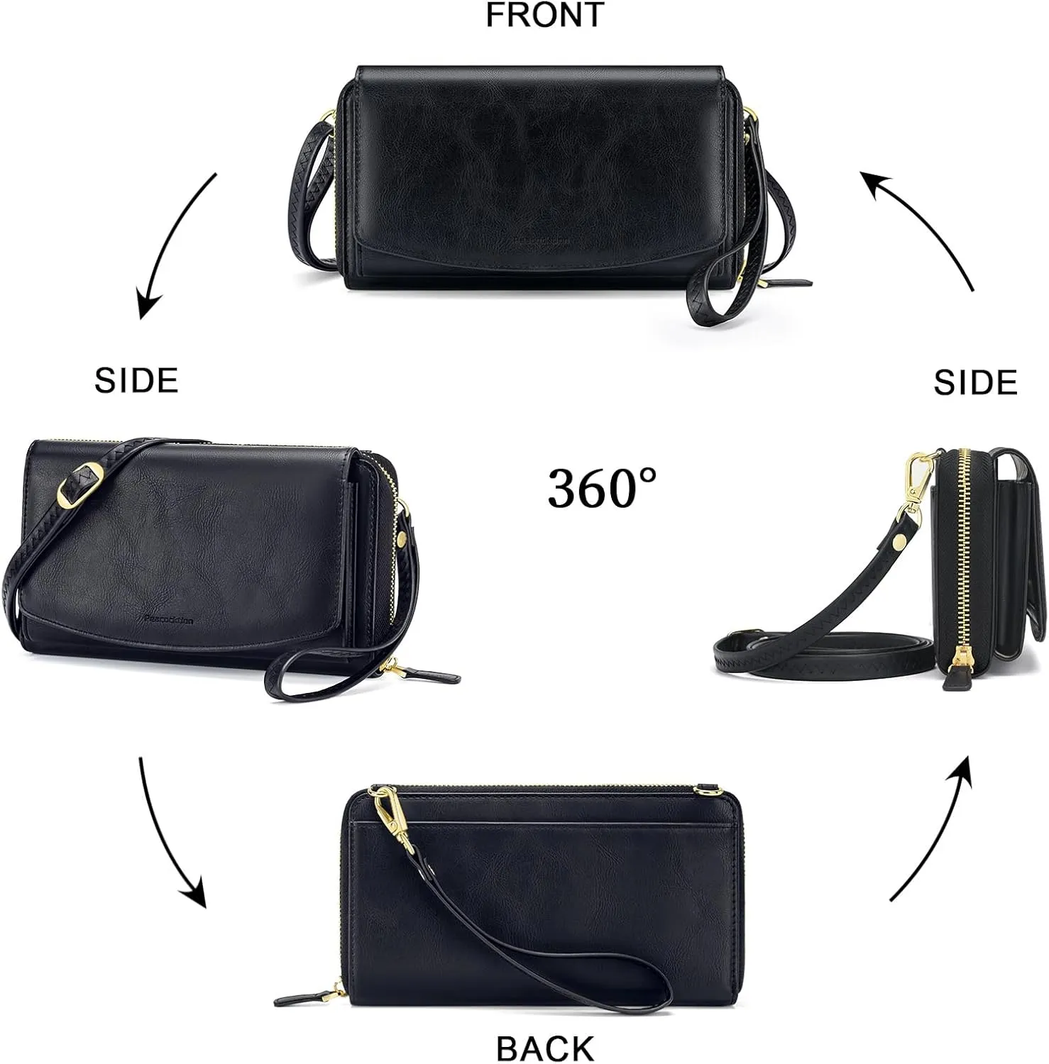 Peacocktion Women Wallet Purse Card Holder with RFID, Large Capacity Crossbody Wristlet Clutch 2 Straps