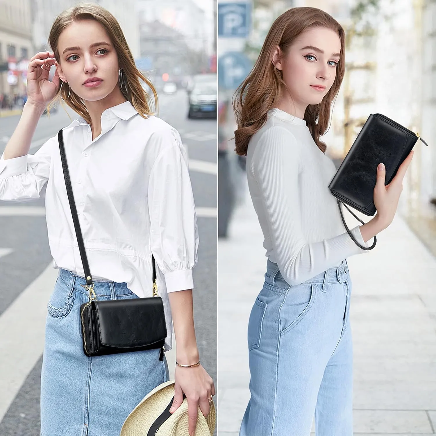Peacocktion Women Wallet Purse Card Holder with RFID, Large Capacity Crossbody Wristlet Clutch 2 Straps